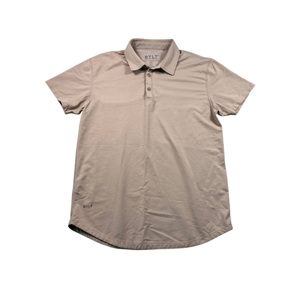 BYLT Basics Drop-Cut Lux Polo Shirt Beige Tan Short Sleeve Men's Large